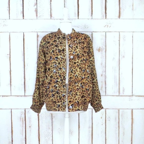 Diane Gilman Jackets & Blazers - Vintage leopard print sequin beaded silk jacket